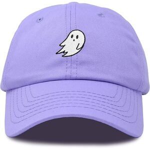 Unisex Lavender 100% Cotton Ghost Embroidered Adjustable Buckle Baseball Cap